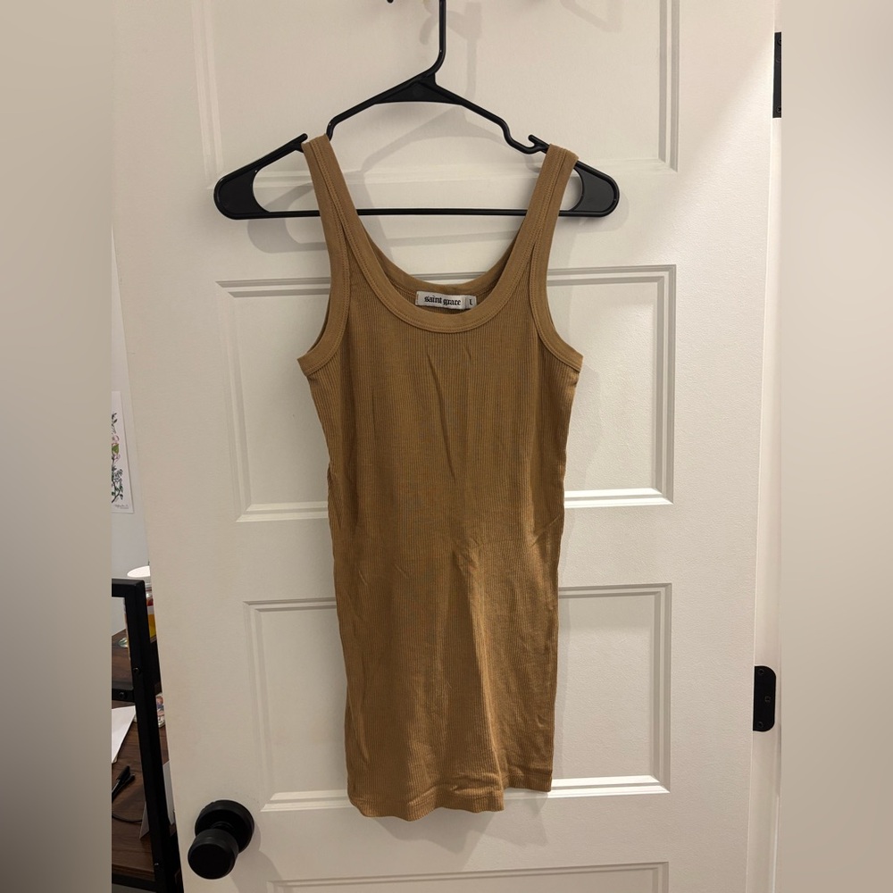 Saint Grace Camel Ribbed Tank Top